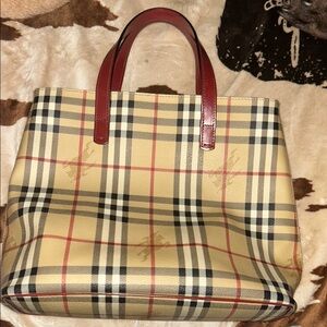 Burberry Beige and Red Plaid Tote